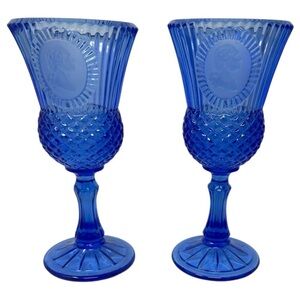 Vintage Avon Fostoria George Washington Cobalt Blue Goblets Wine Glass Cups